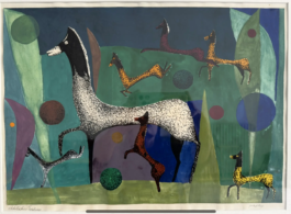 “Nächtliches Treiben” – painting by Gunhild Hüttinger showing leaping horses